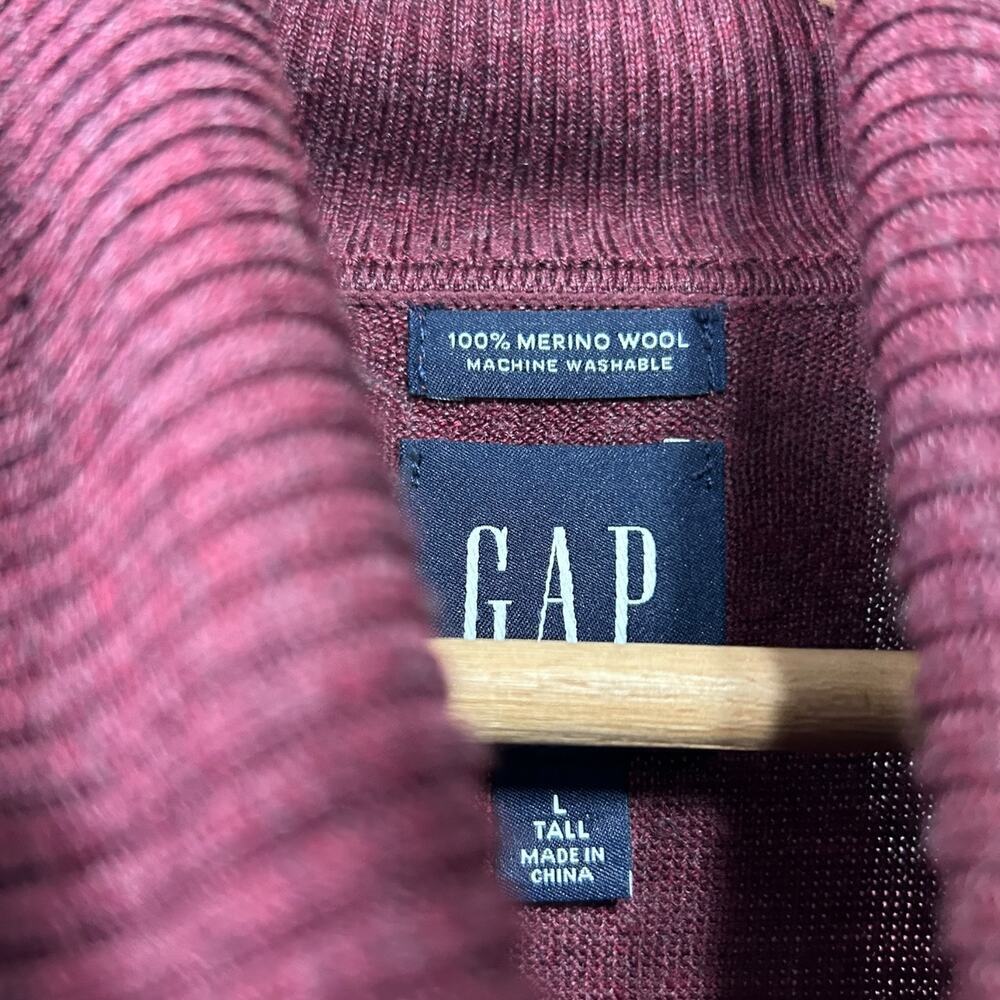 Gap 100% Merino Wool Sweater Dress Maroon Burgundy Knit Turtleneck sz Large Tall - Picture 3 of 4